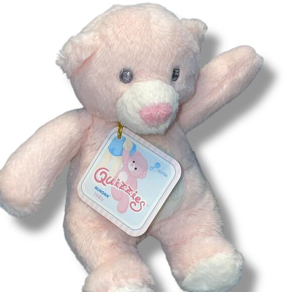 Aurora Baby Quizzies Plush Bear Rattle Stuffed Animal Embroidered Eyes Nose 6" - Picture 9 of 11